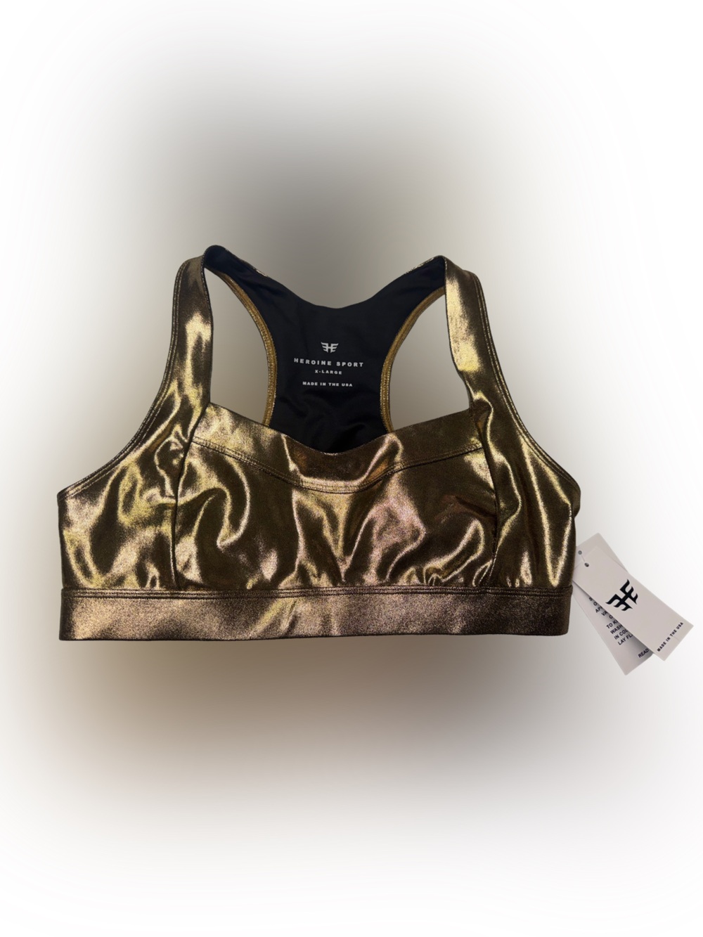 Heroine Sport 24K Gold Racer Bra- Size XL, NWT
